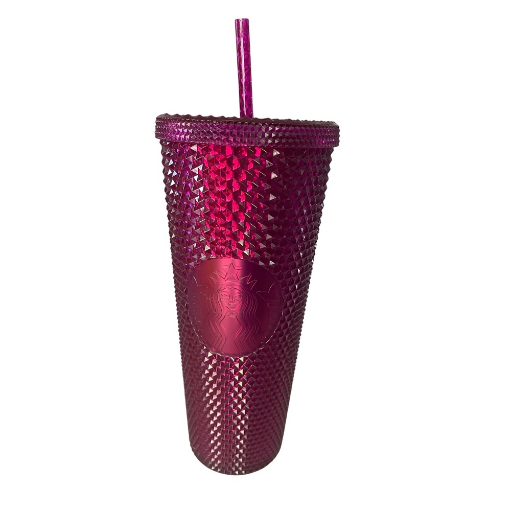 Starbucks Magenta Pink Studded Venti Tumbler 24oz Grid Cold Cup with Straw